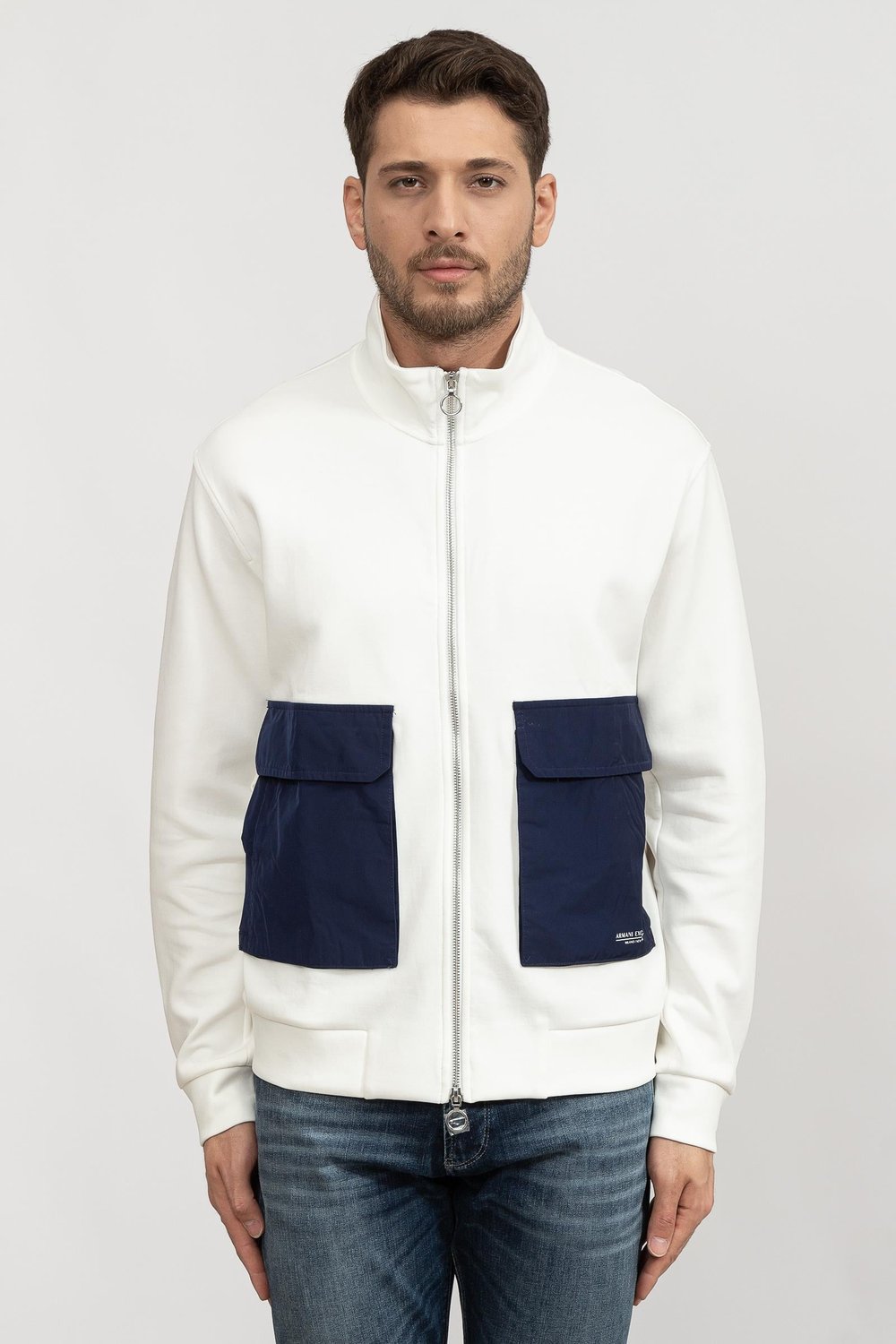 EA7 Erkek Fermuarlı Sweatshirt Beyaz