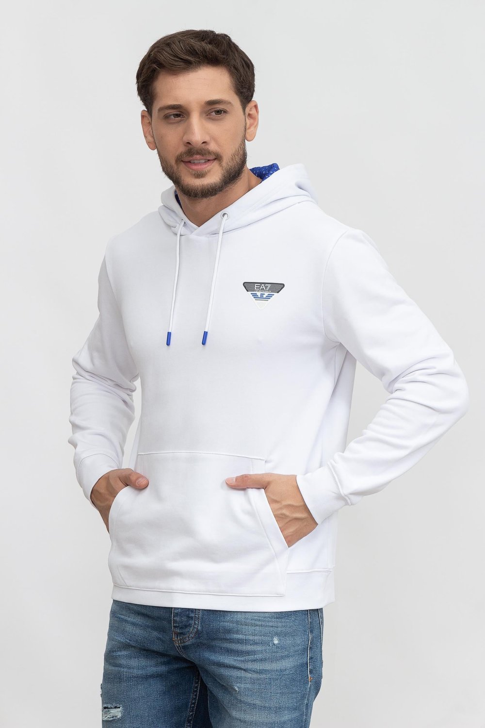 EA7 Erkek Kapüşonlu Sweatshirt Beyaz