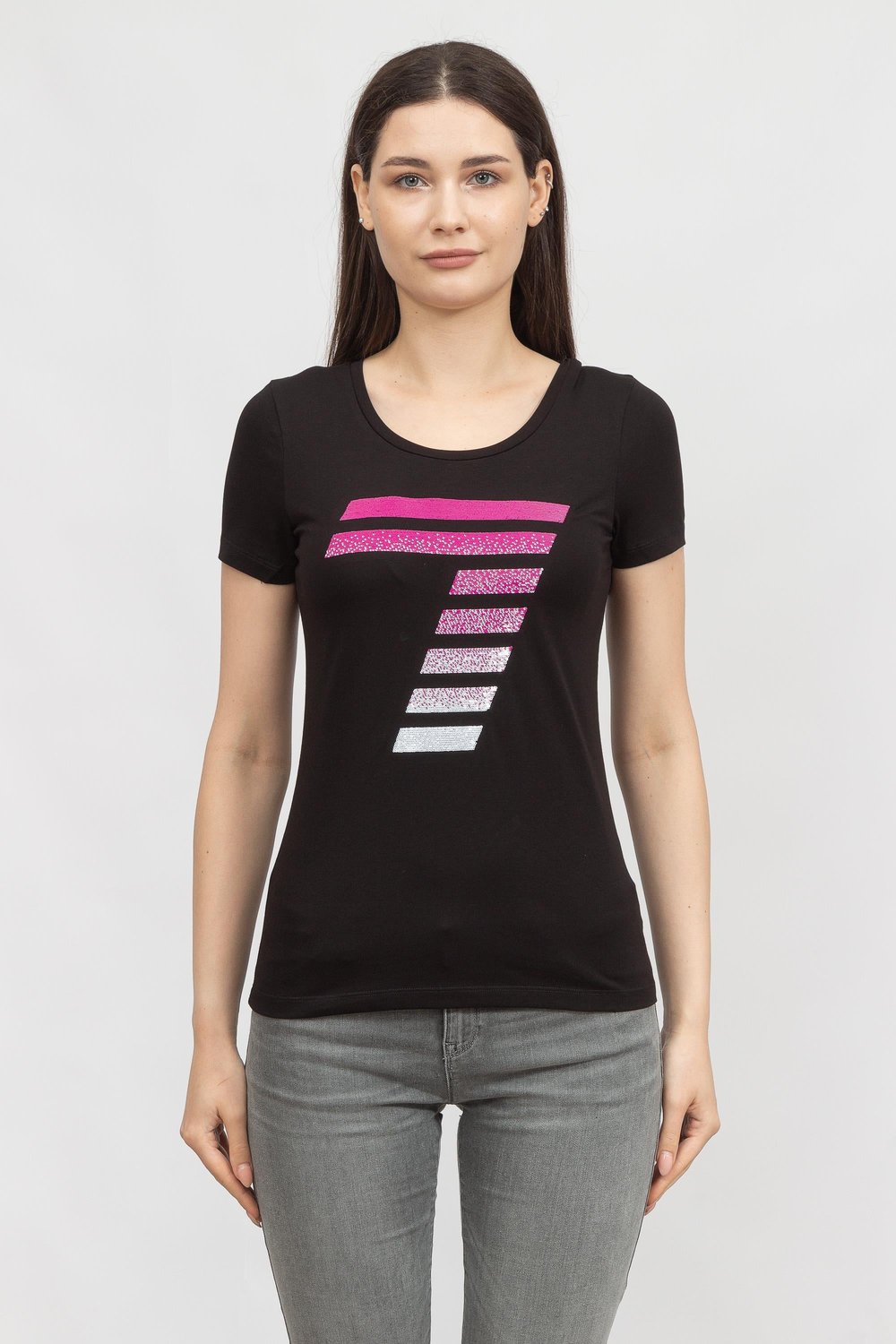 EA7 Kadın Bisiklet Yaka T-Shirt Siyah