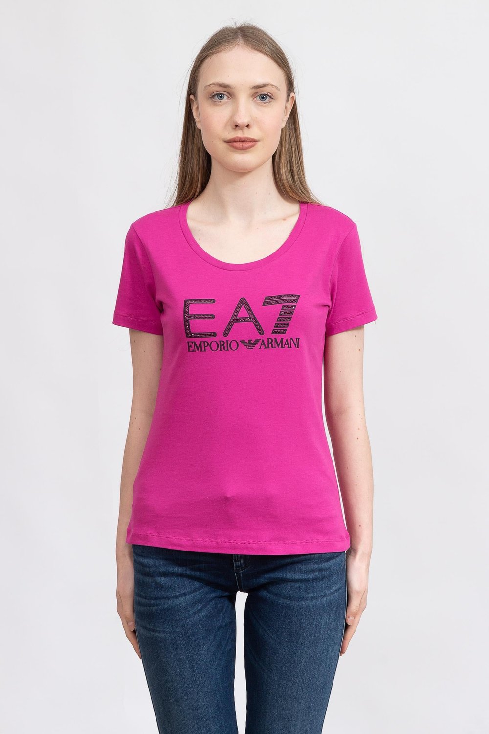 EA7 Kadın Bisiklet Yaka T-Shirt Fuşya