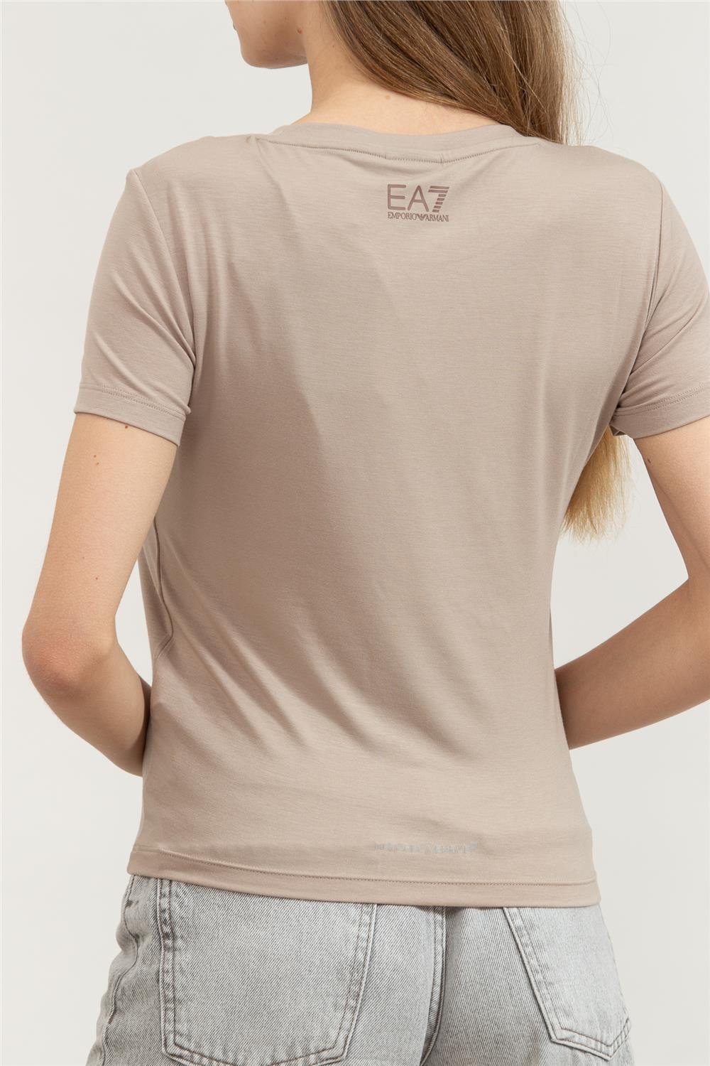 EA7 Kadın Bisiklet Yaka T-Shirt Taş Rengi