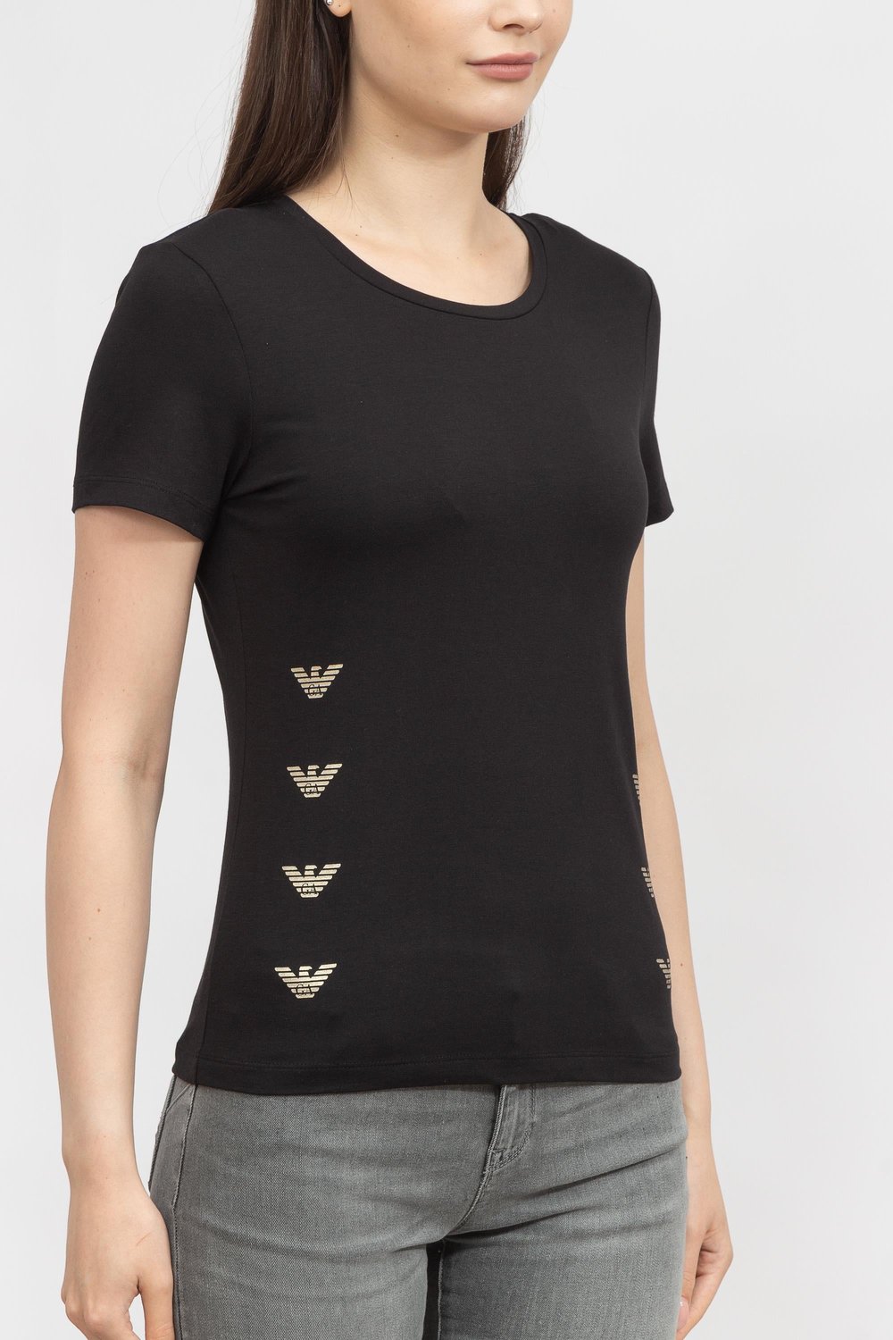 EA7 Kadın Bisiklet Yaka T-Shirt Siyah