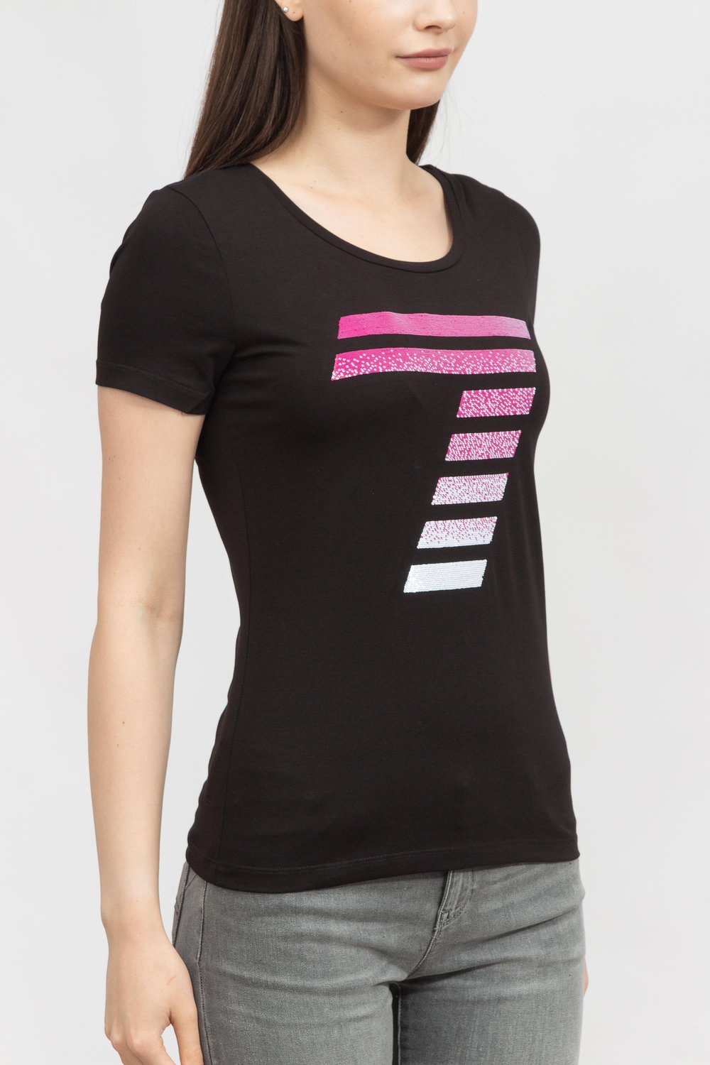 EA7 Kadın Bisiklet Yaka T-Shirt Siyah