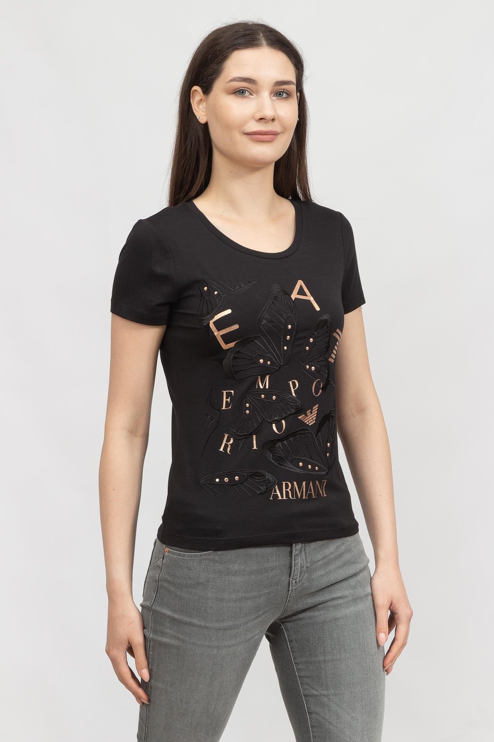 EA7 Kadın Bisiklet Yaka T-Shirt Siyah