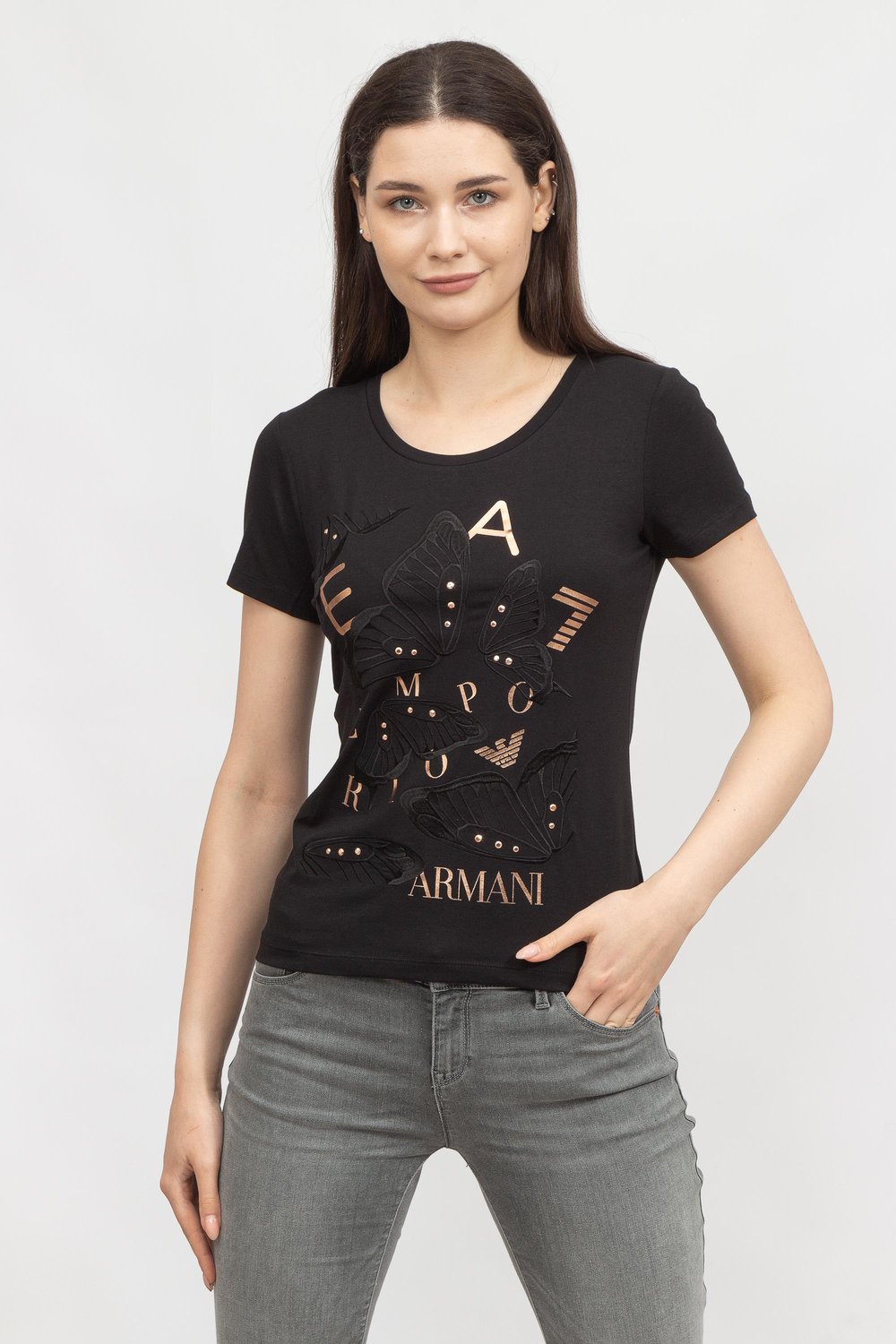 EA7 Kadın Bisiklet Yaka T-Shirt Siyah