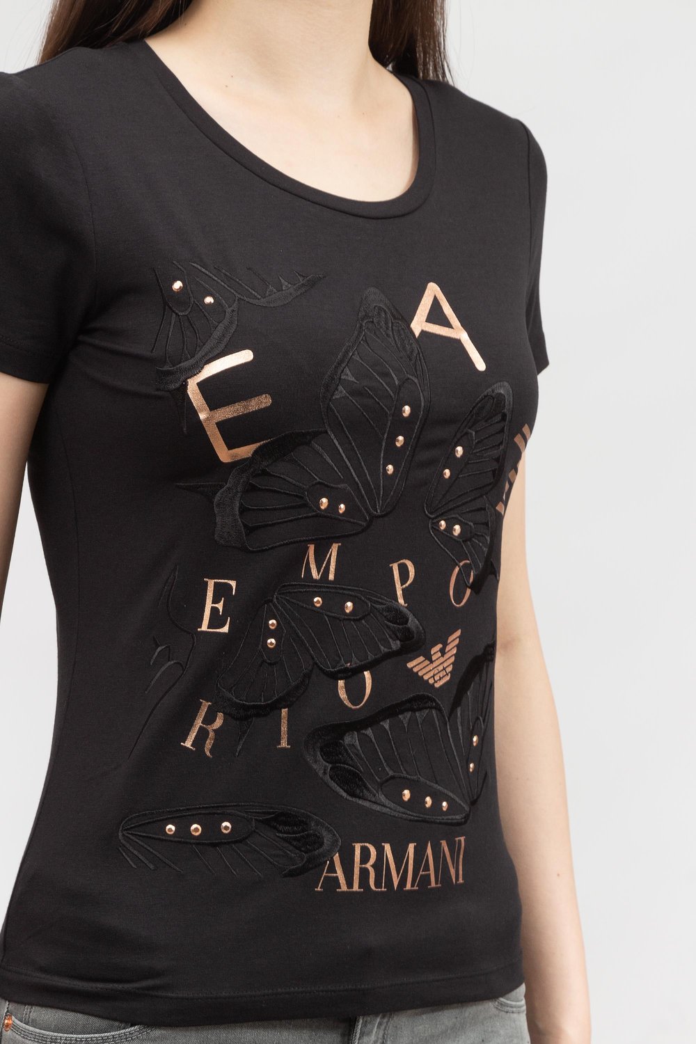 EA7 Kadın Bisiklet Yaka T-Shirt Siyah