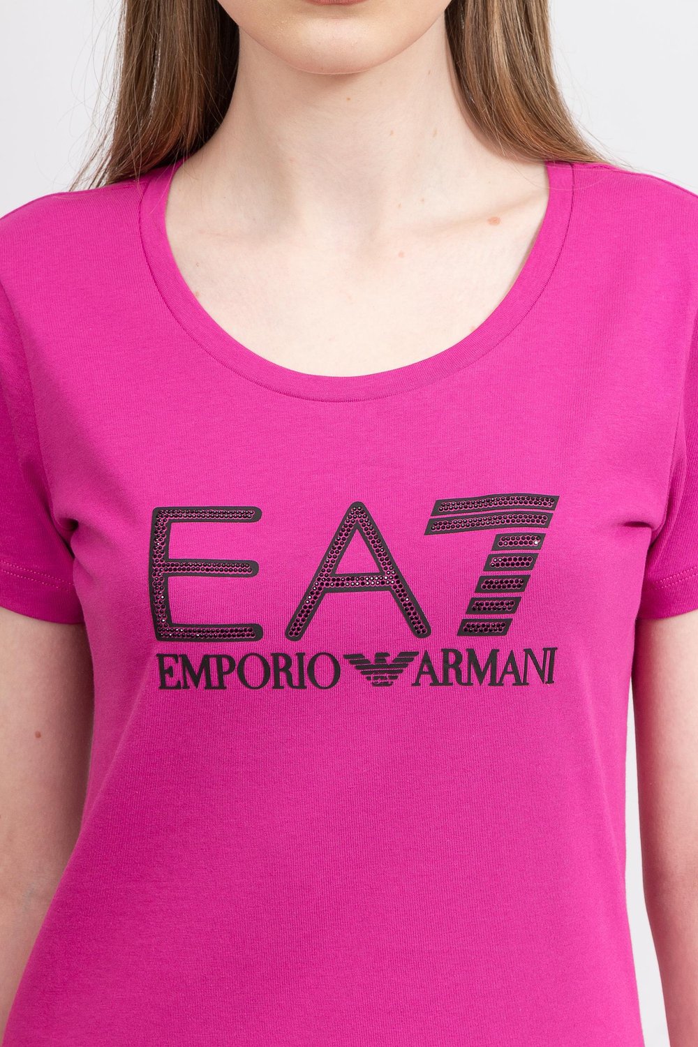 EA7 Kadın Bisiklet Yaka T-Shirt Fuşya