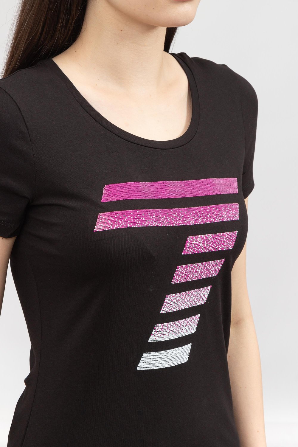 EA7 Kadın Bisiklet Yaka T-Shirt Siyah