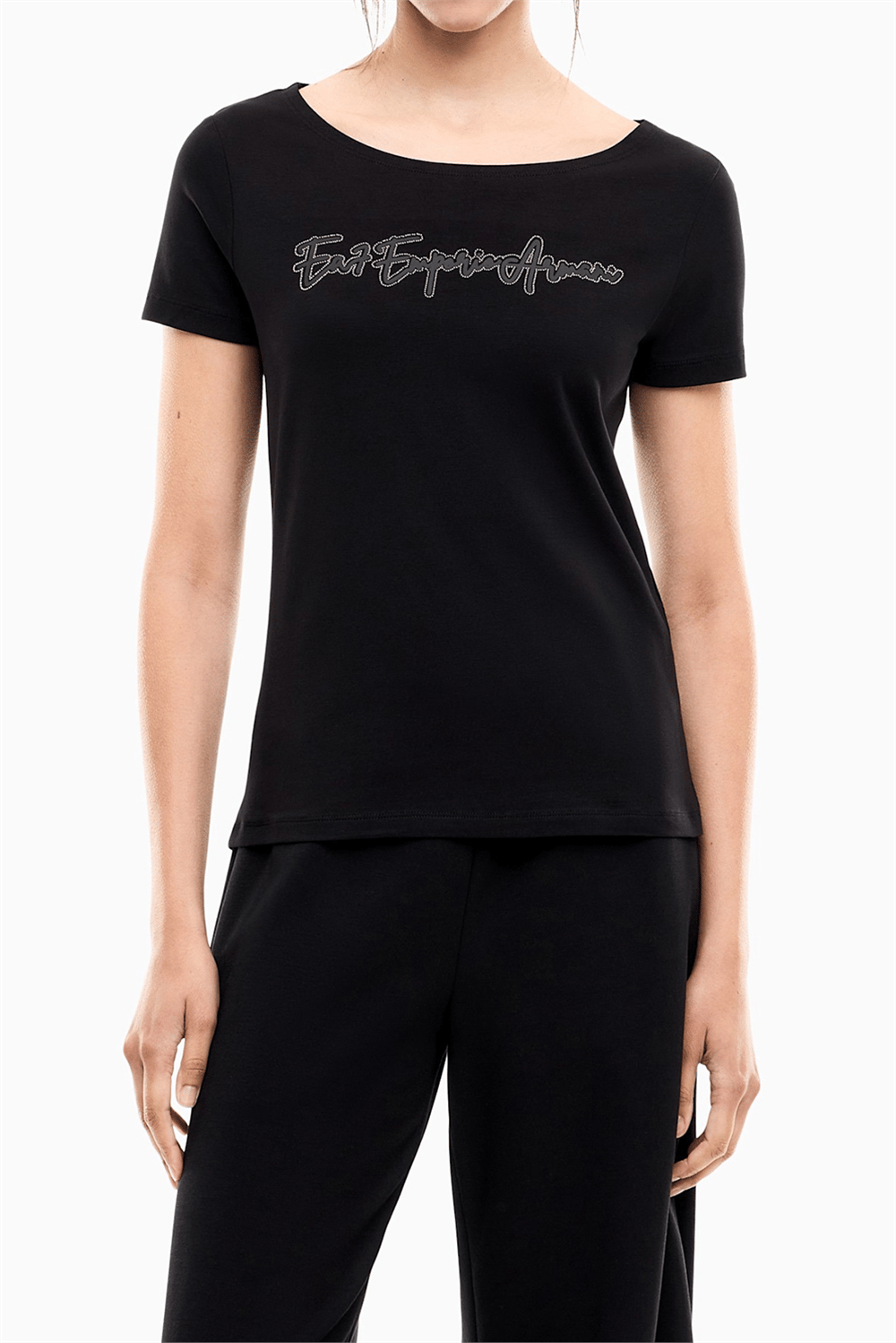 EA7 Kadın Bisiklet Yaka T-Shirt Siyah