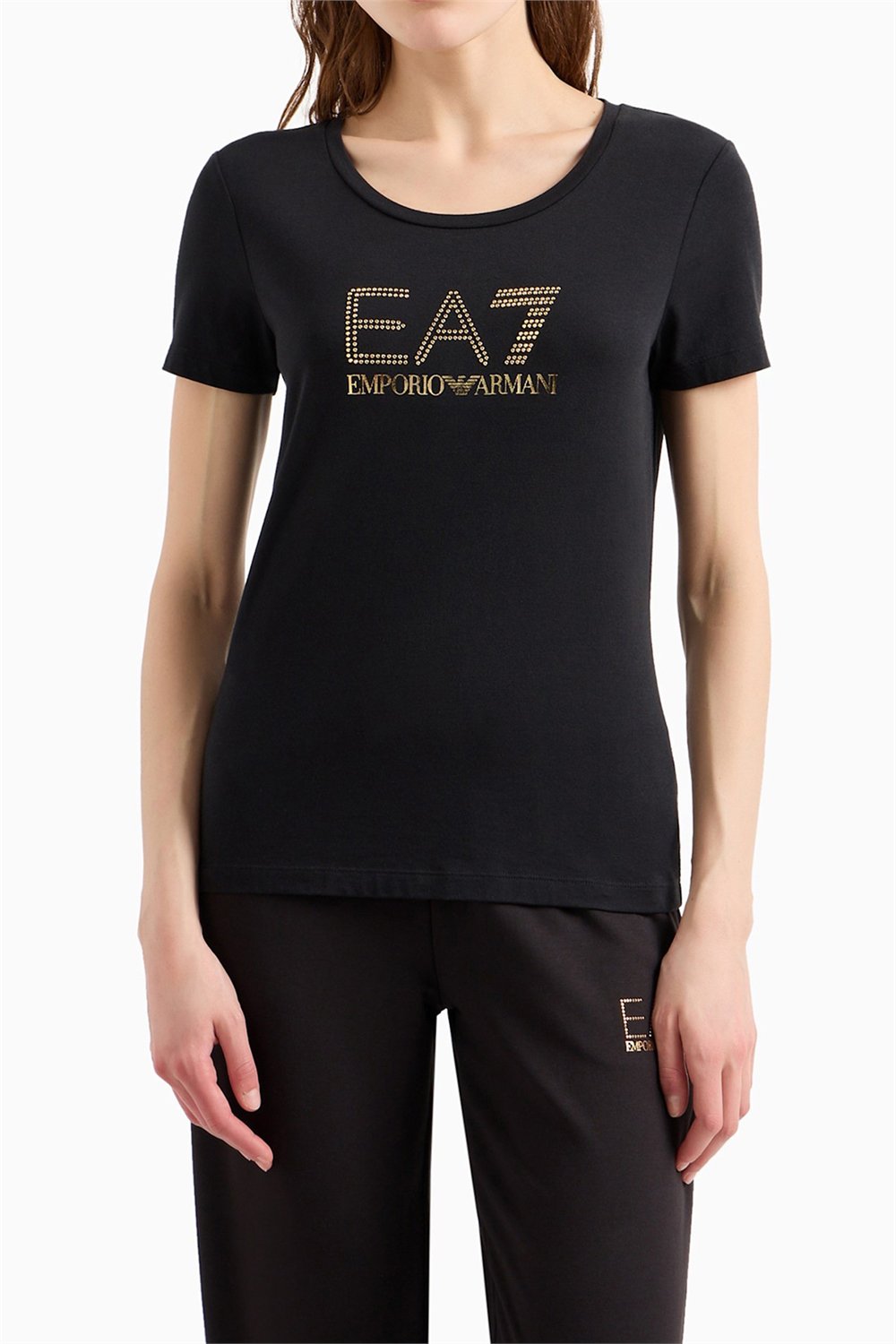 EA7 Kadın Bisiklet Yaka T-Shirt Siyah