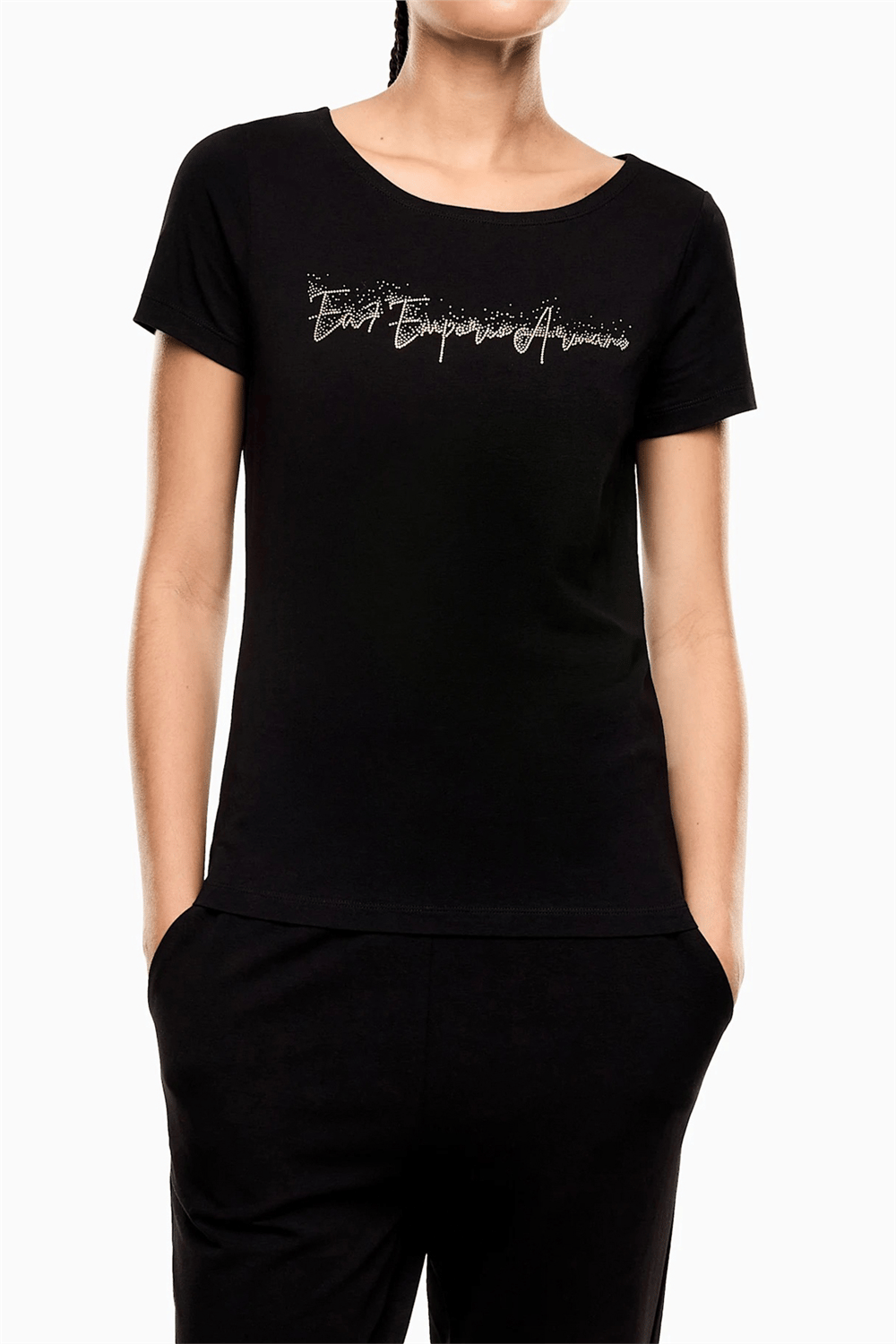 EA7 Kadın Bisiklet Yaka T-Shirt Siyah
