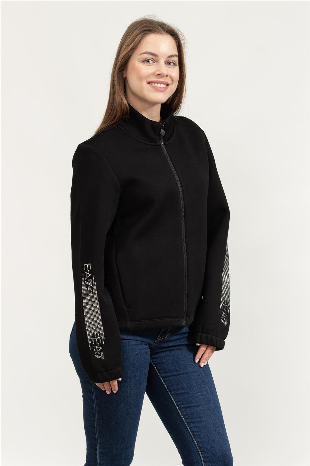 EA7 Kadın Fermuarlı Sweatshirt Siyah