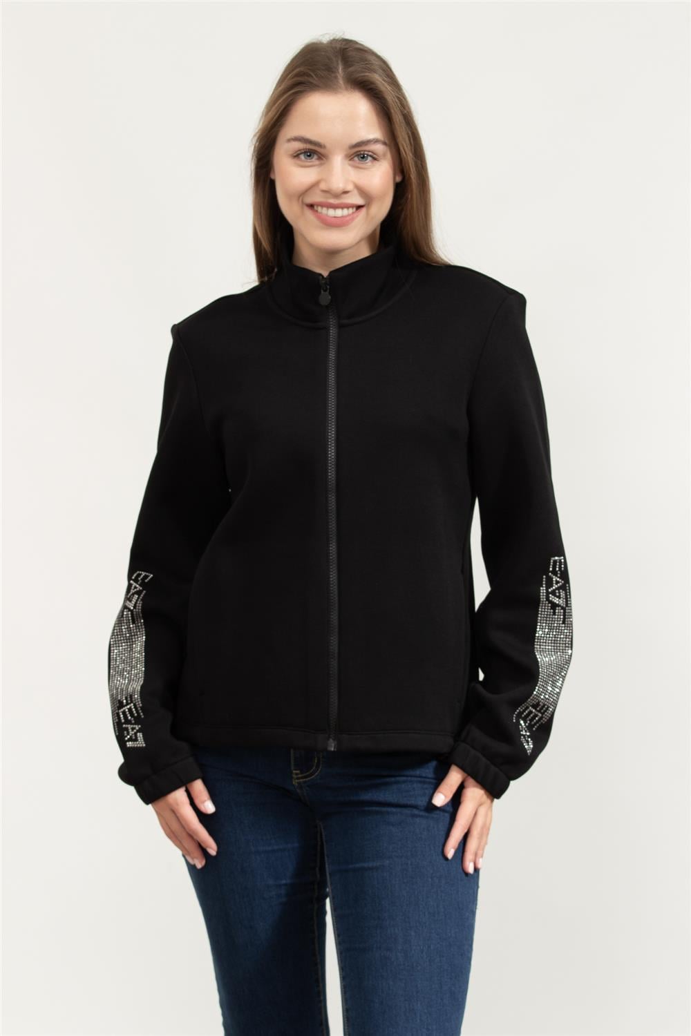EA7 Kadın Fermuarlı Sweatshirt Siyah