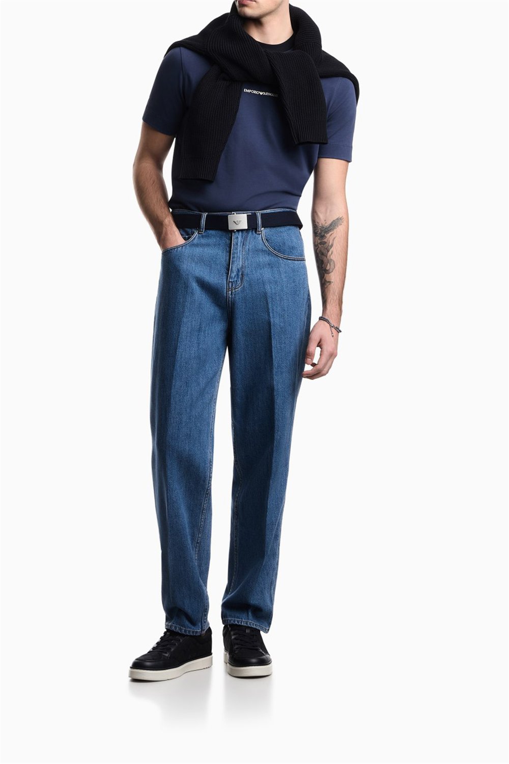 Emporio Armani Erkek Bisiklet Yaka T-Shirt Mavi