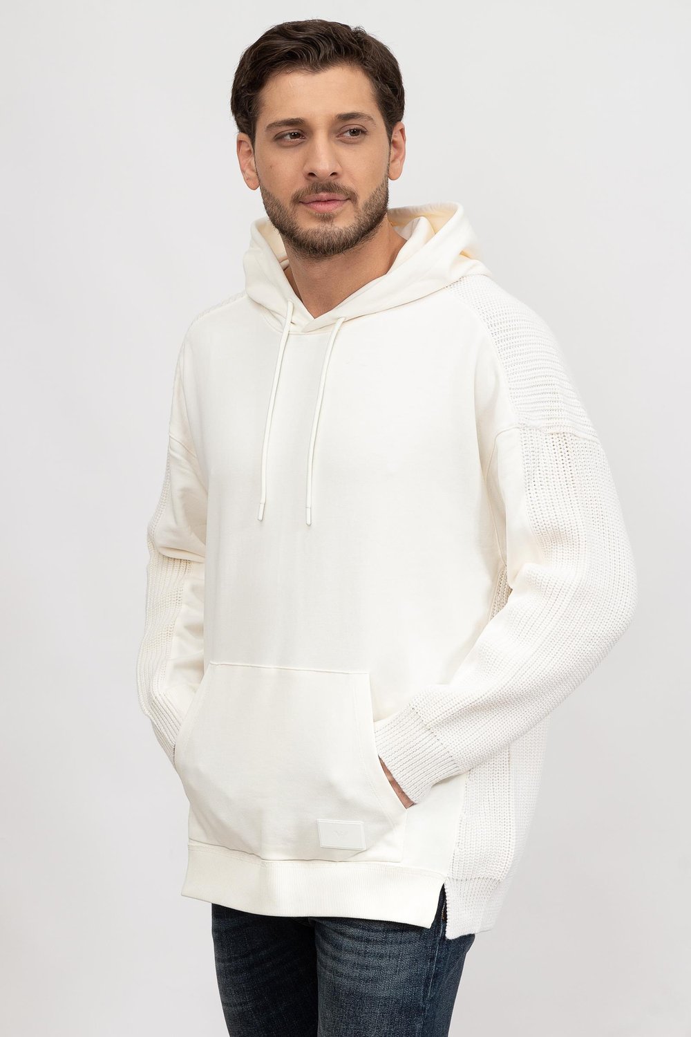 Emporio Armani Erkek Kapüşonlu Sweatshirt Beyaz