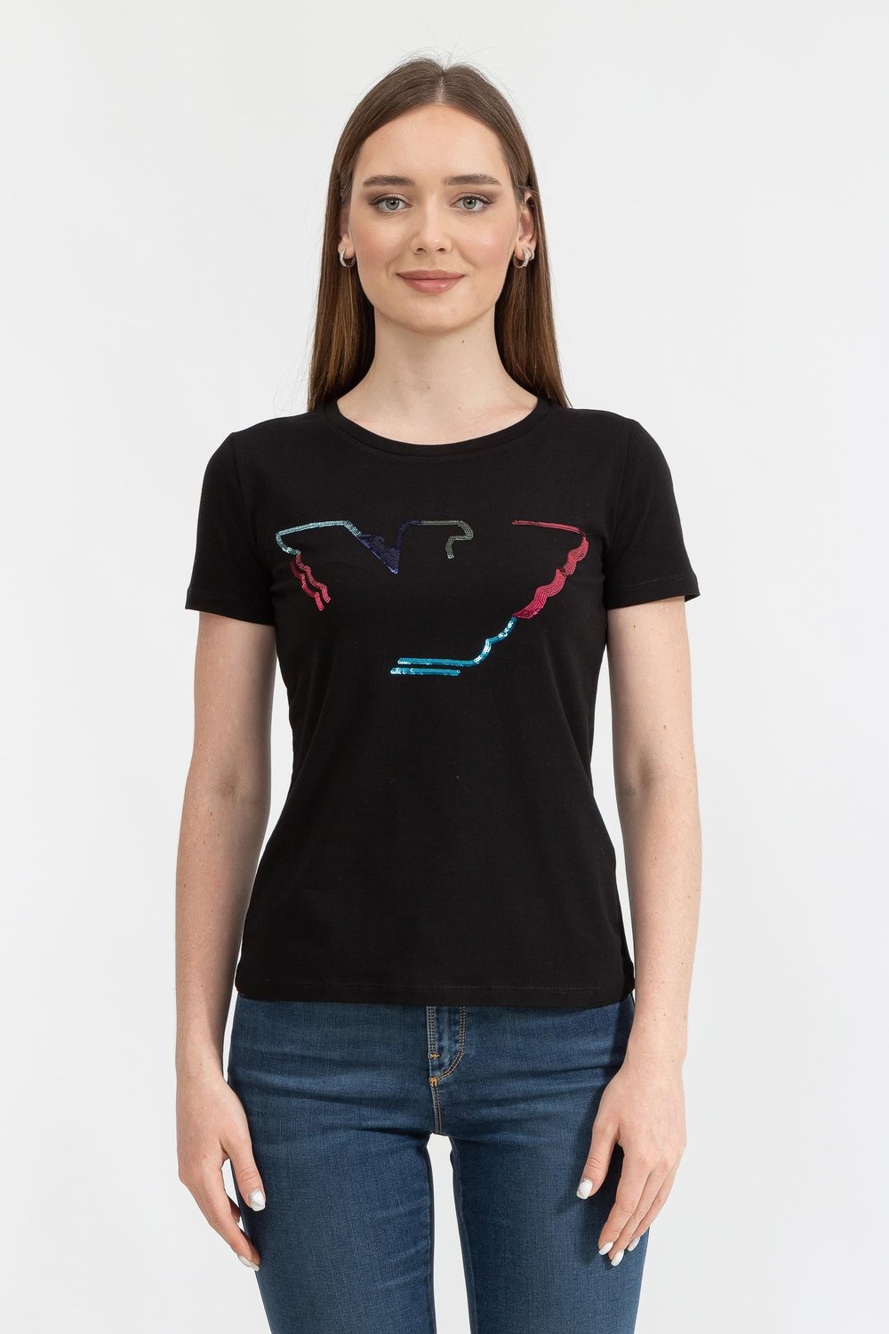 Emporio Armani Kadın Pullu Logo Baskılı T-Shirt
