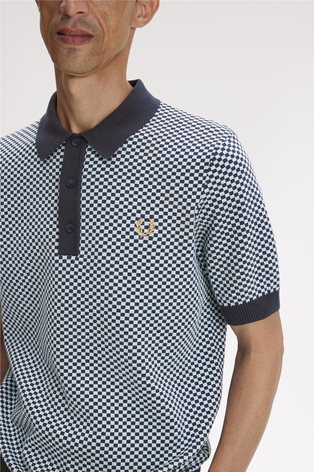 Fred Perry Chequerboard Knitted Shirt Erkek Polo Yaka T-Shirt