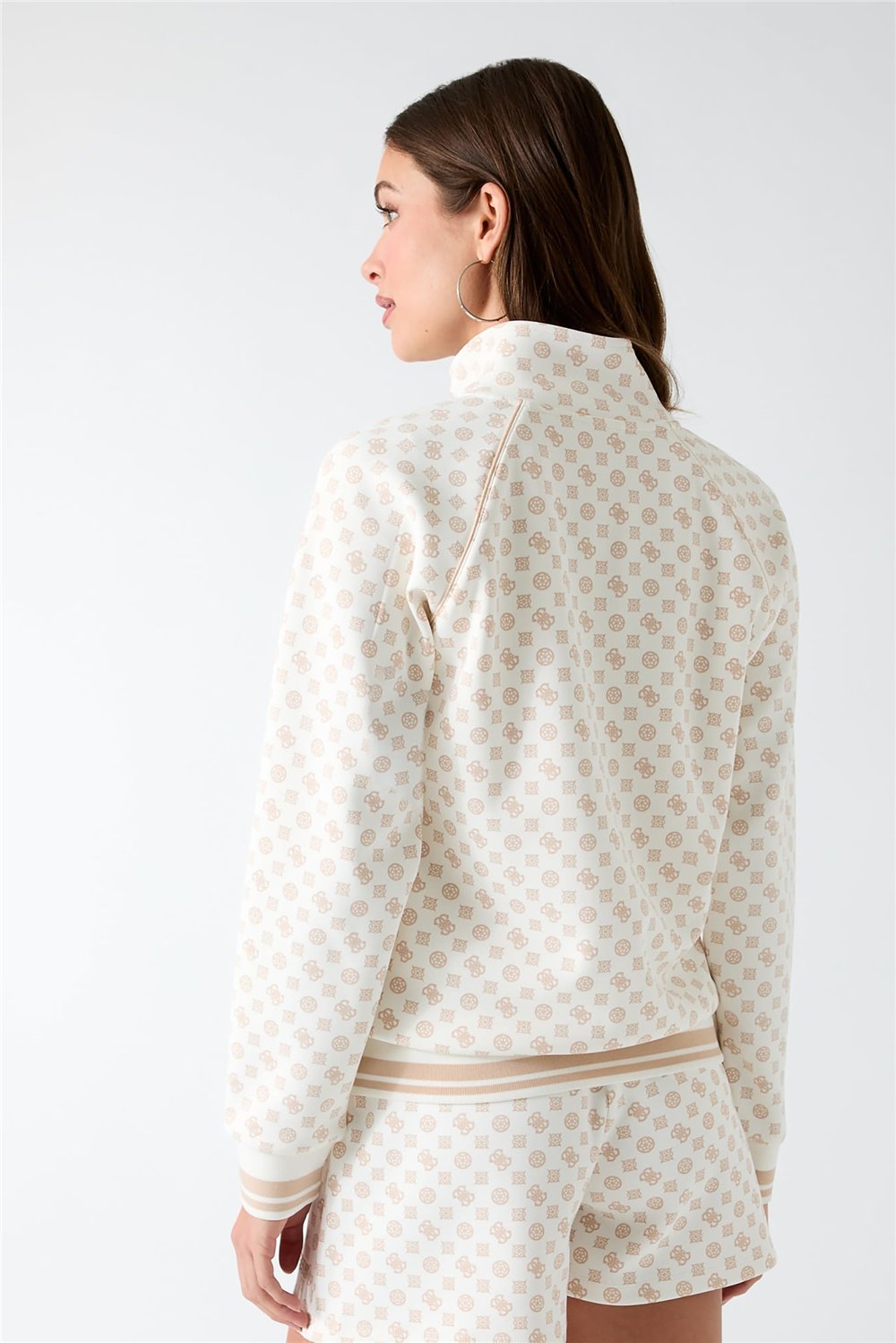 Guess Aggie Kadın Aktif Scuba Fermuarlı Sweatshirt Krem