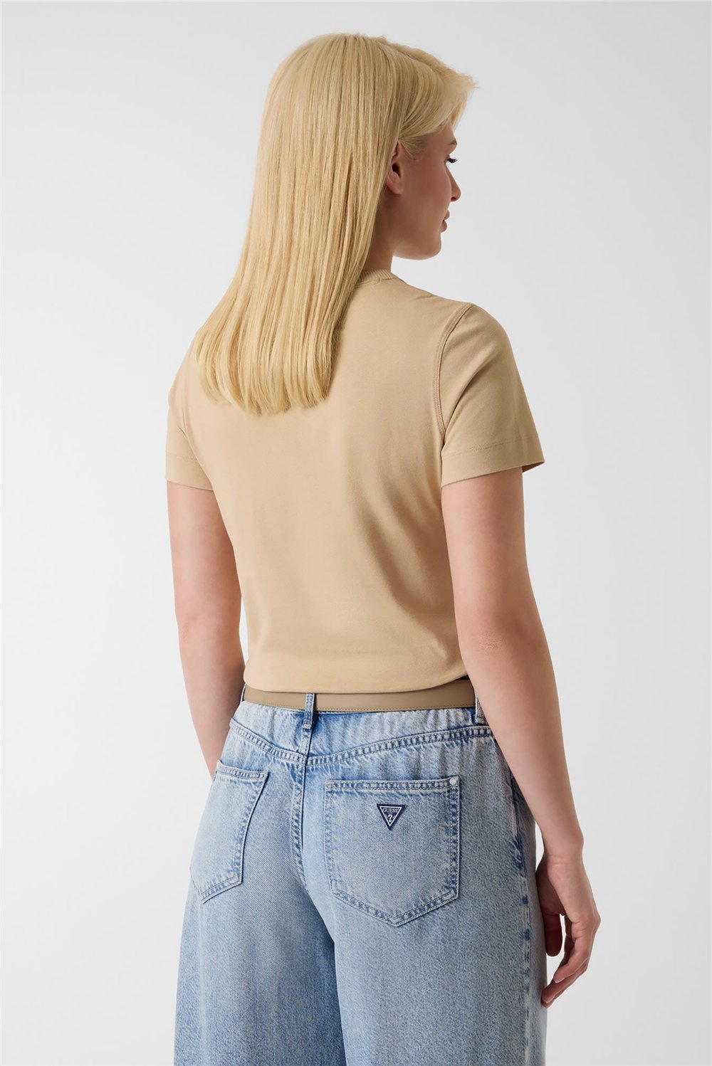 Guess Beads Kadın Regular Fit Bisiklet Yaka T-Shirt Siyah
