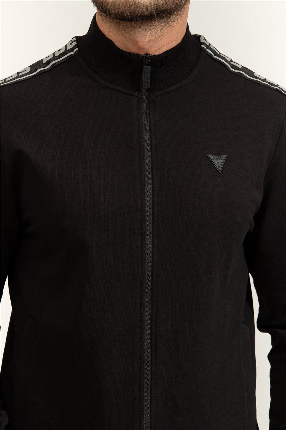 Guess Full Zip Erkek Aktif Fermuarlı Sweatshirt Siyah