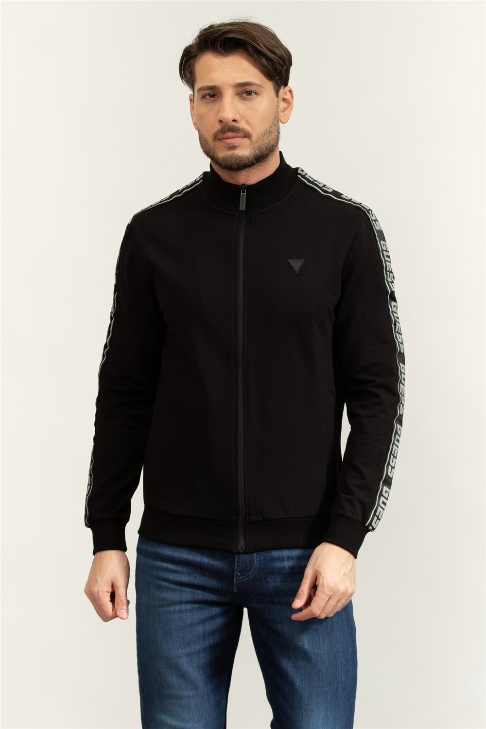 Guess Full Zip Erkek Aktif Fermuarlı Sweatshirt Siyah