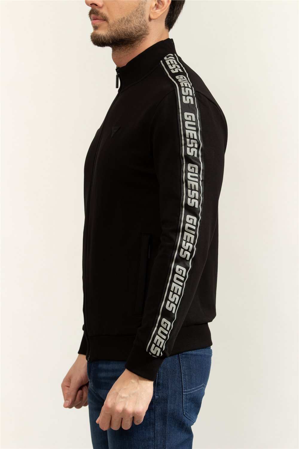 Guess Full Zip Erkek Aktif Fermuarlı Sweatshirt Siyah