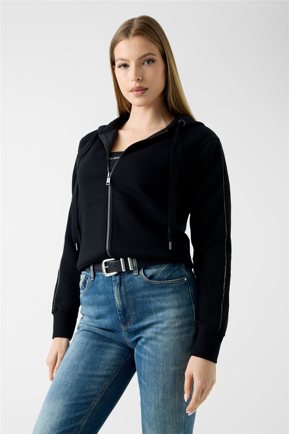 Guess Hody Kadın Scuba Kapüşonlu Sweatshirt Siyah