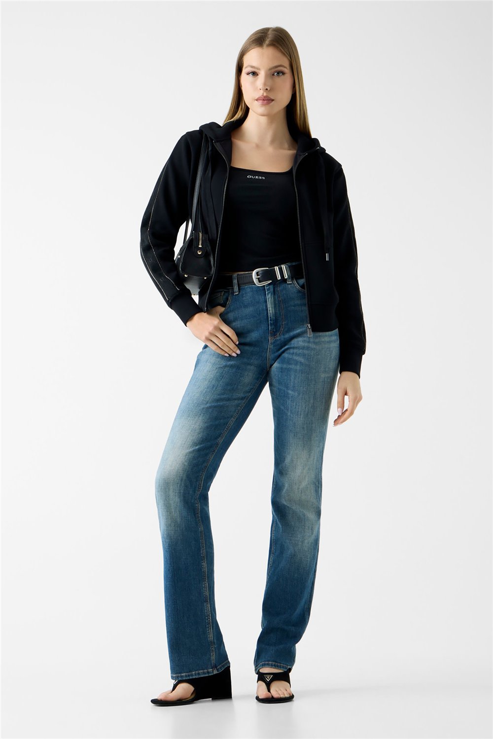 Guess Hody Kadın Scuba Kapüşonlu Sweatshirt Siyah