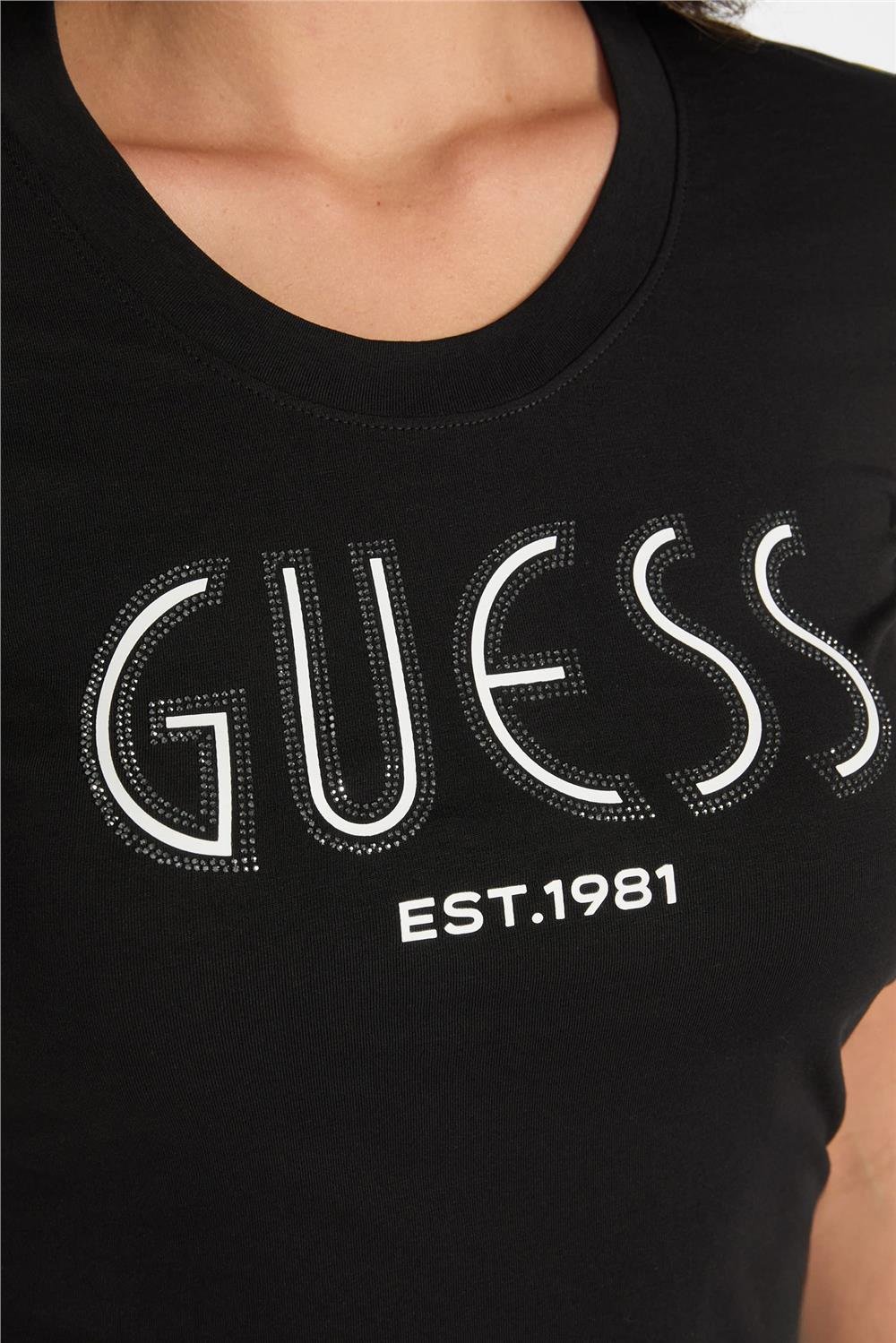 Guess Jersey Kadın Slim Fit T-Shirt Siyah
