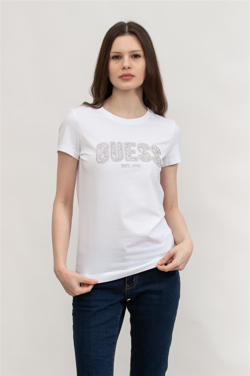 Guess Kadın Bisiklet Yaka T-Shirt