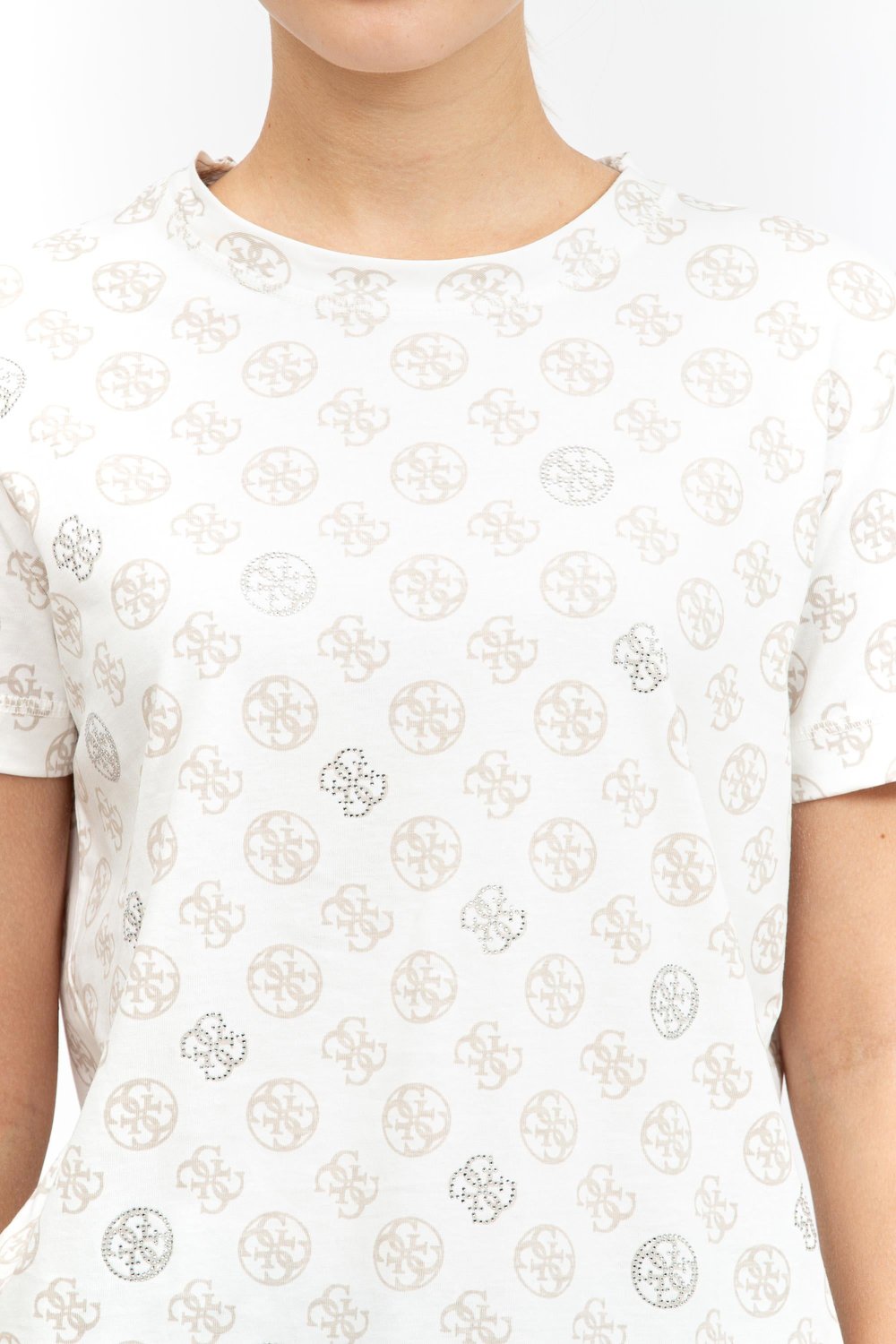 Guess Kadın Bisiklet Yaka T-Shirt Bej