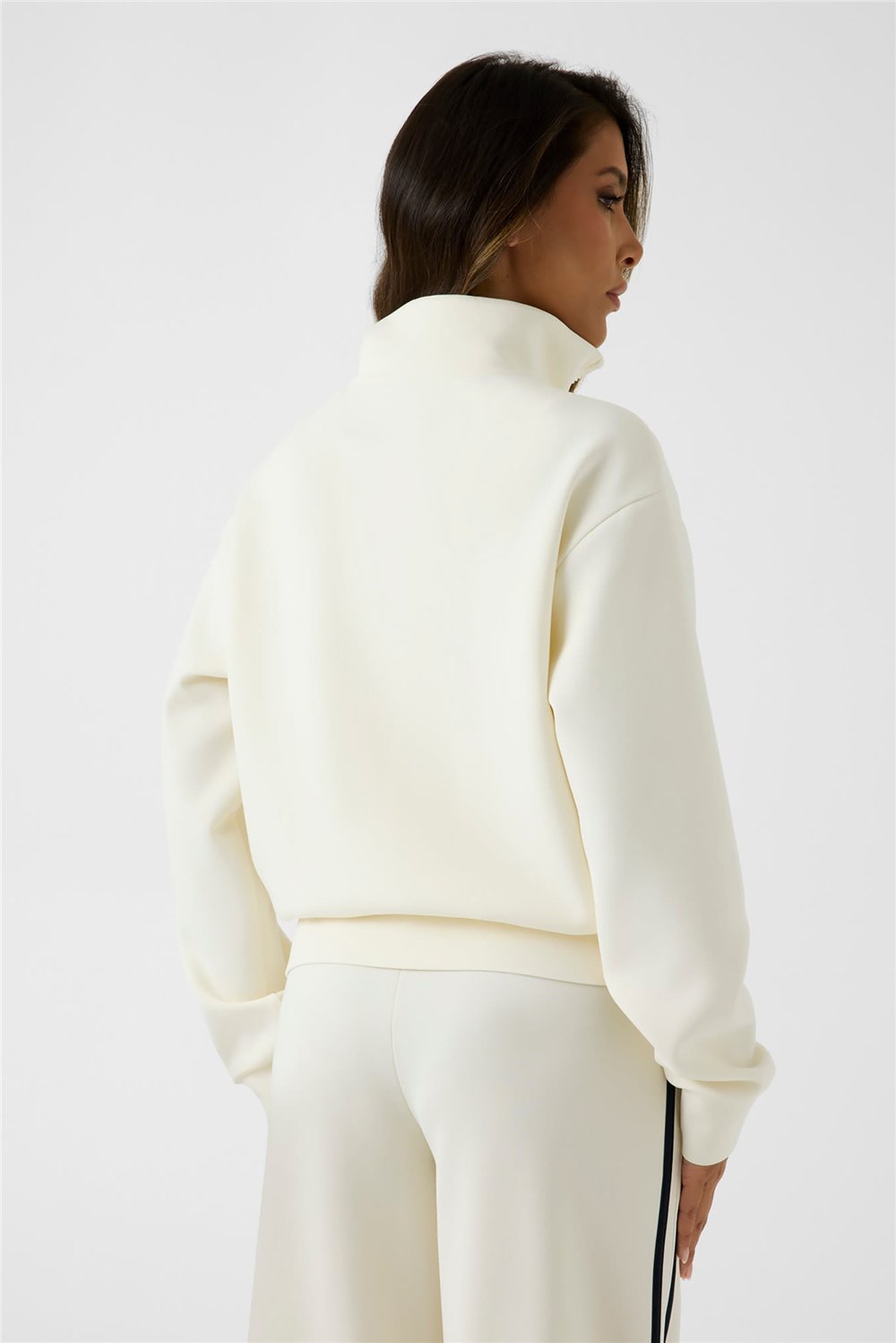 Guess Olympe Kadın Aktif Scuba Fermuarlı Sweatshirt Krem
