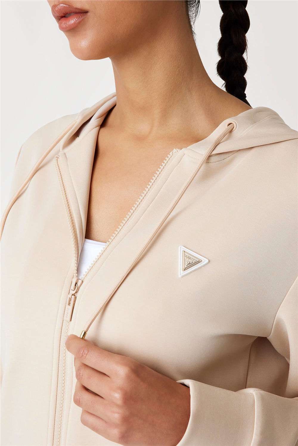 Guess Olympe Kadın Aktif Scuba Kapüşonlu Sweatshirt Kahverengi