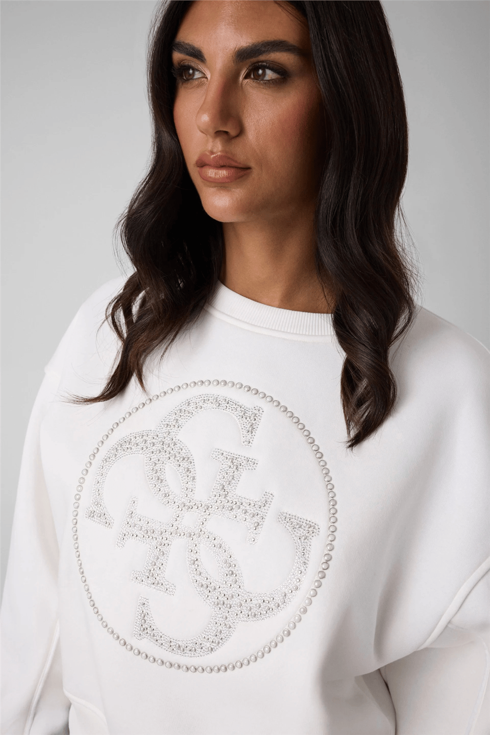 Guess Round Kadın Bisiklet Yaka Sweatshirt Beyaz