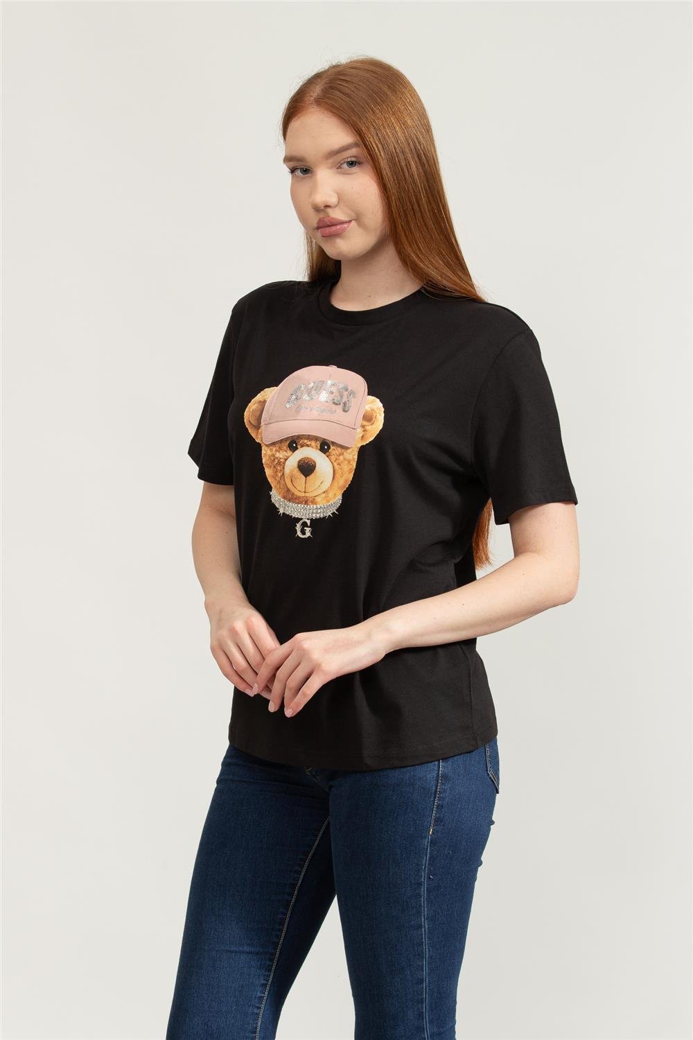 Guess Teddy Kadın Aktif Regular Fit T-Shirt Siyah
