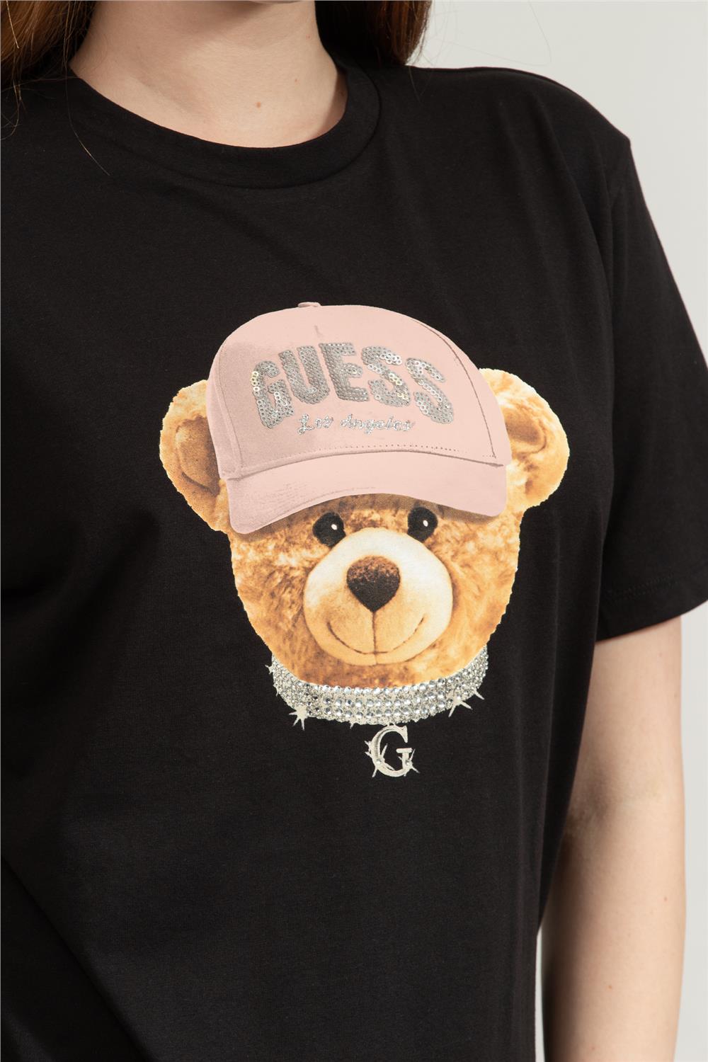 Guess Teddy Kadın Aktif Regular Fit T-Shirt Siyah