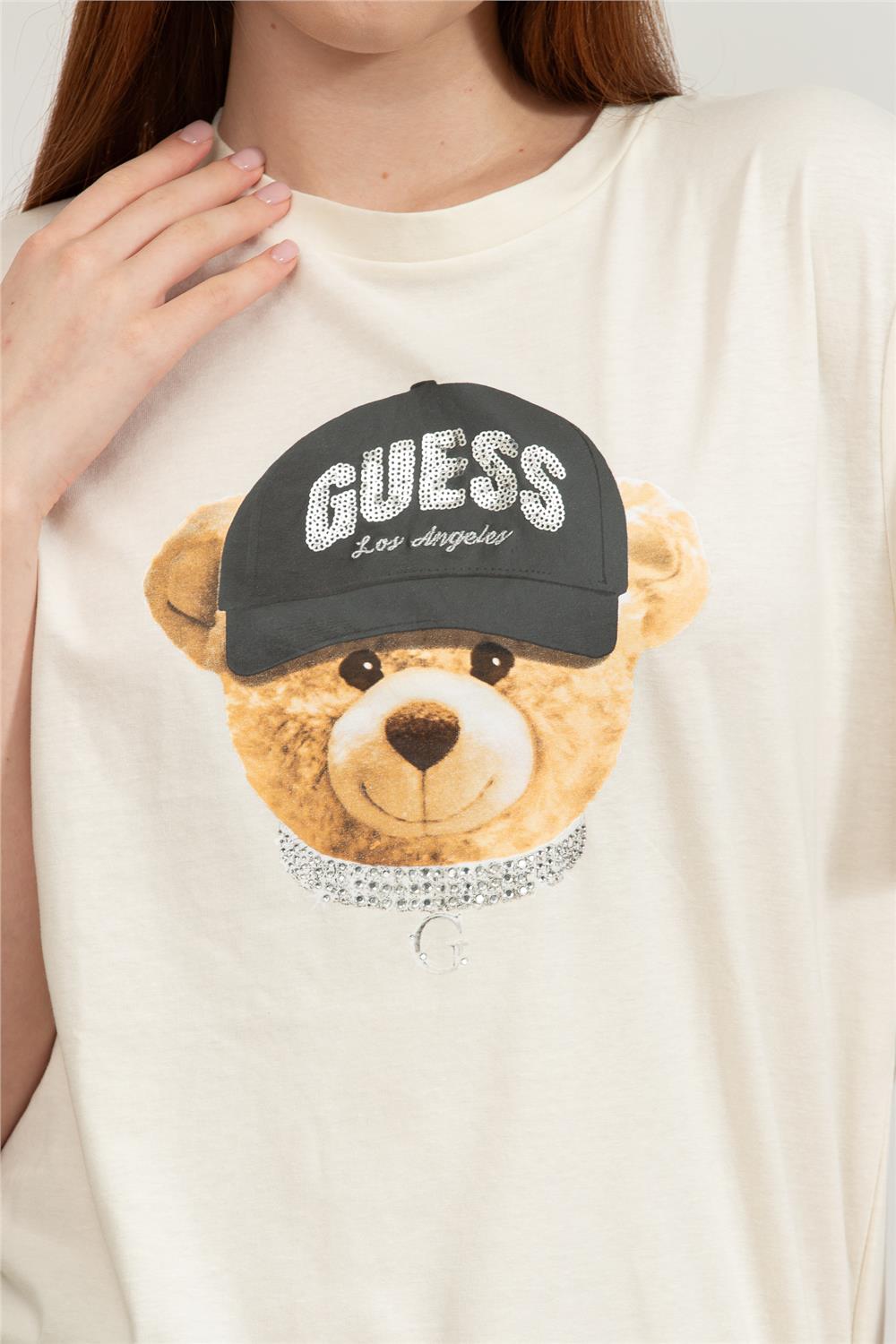 Guess Teddy Kadın Aktif Regular Fit T-Shirt Beyaz