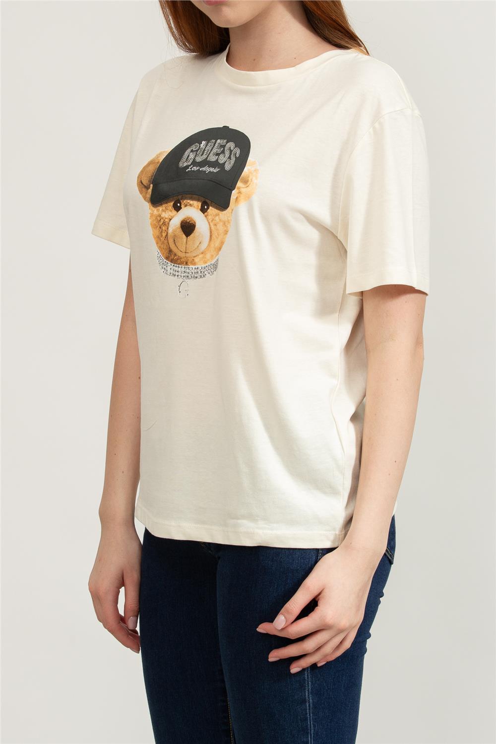 Guess Teddy Kadın Aktif Regular Fit T-Shirt Beyaz