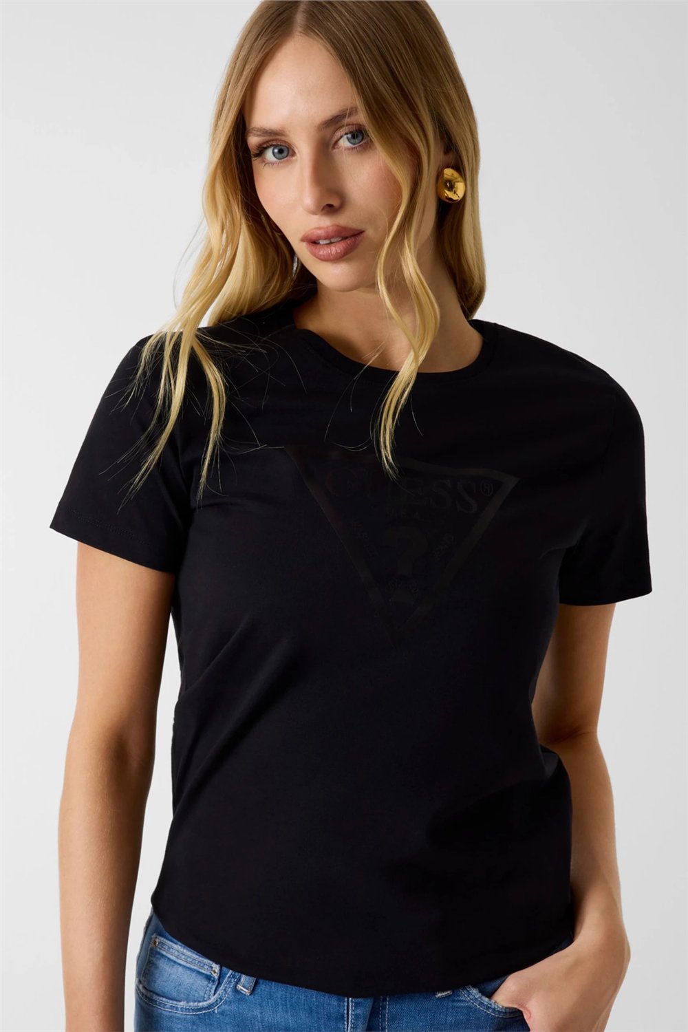 Guess Tria Kadın Regular Fit Bisiklet Yaka T-Shirt Siyah