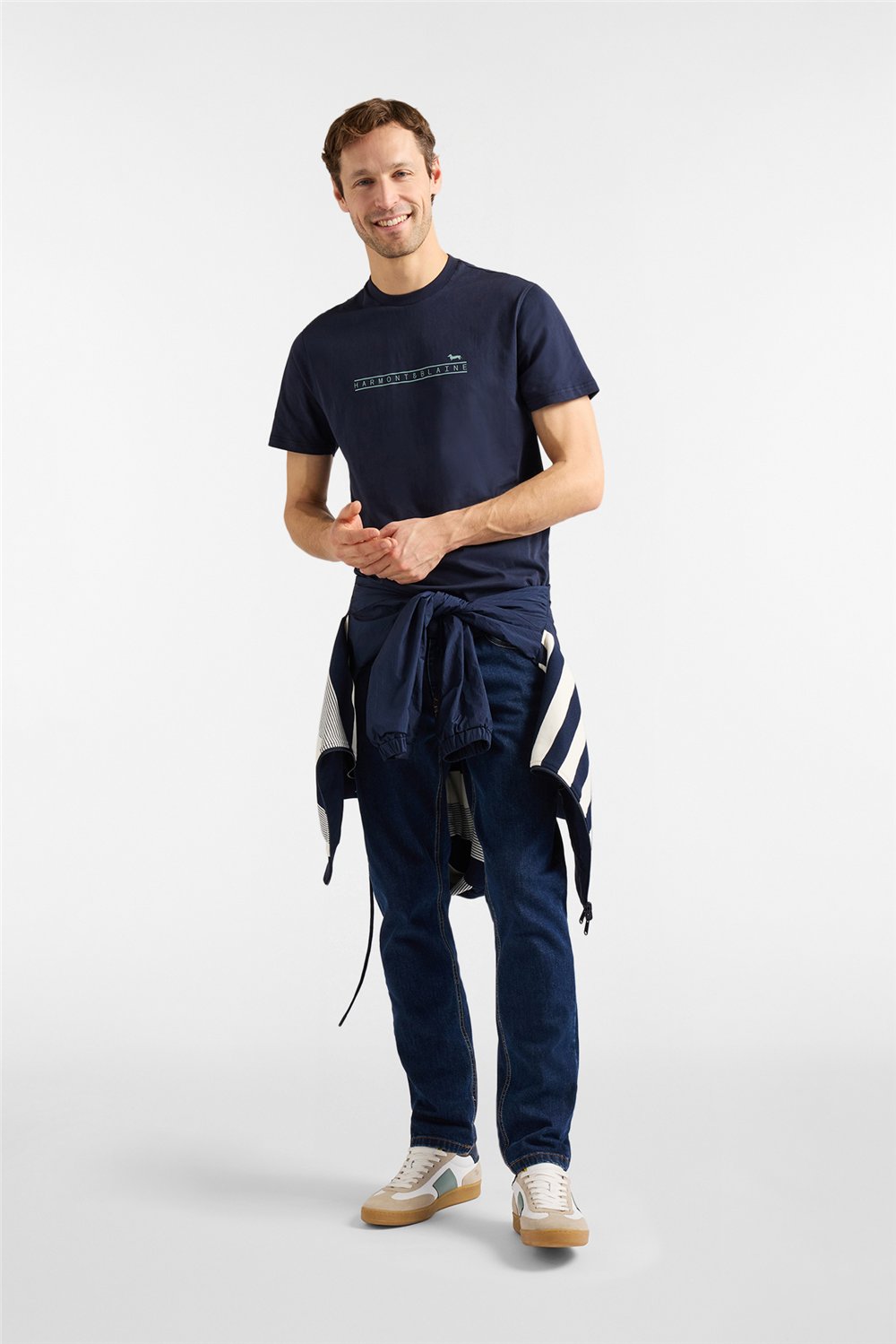 Harmont Blaine T Shirt Logo Basic Erkek Bisiklet Yaka T-Shirt Lacivert