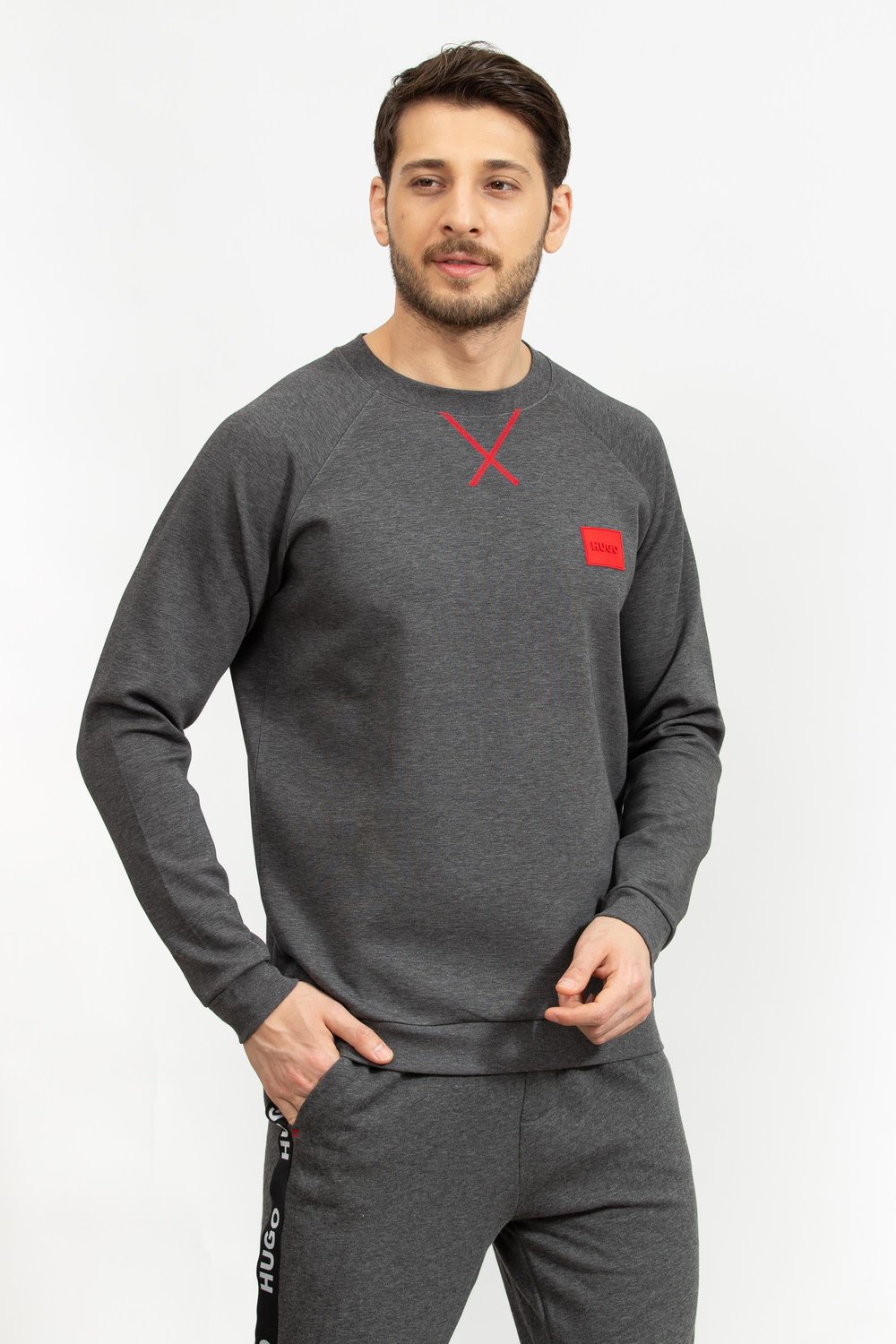 Hugo Erkek Bisiklet Yaka Sweatshirt Gri