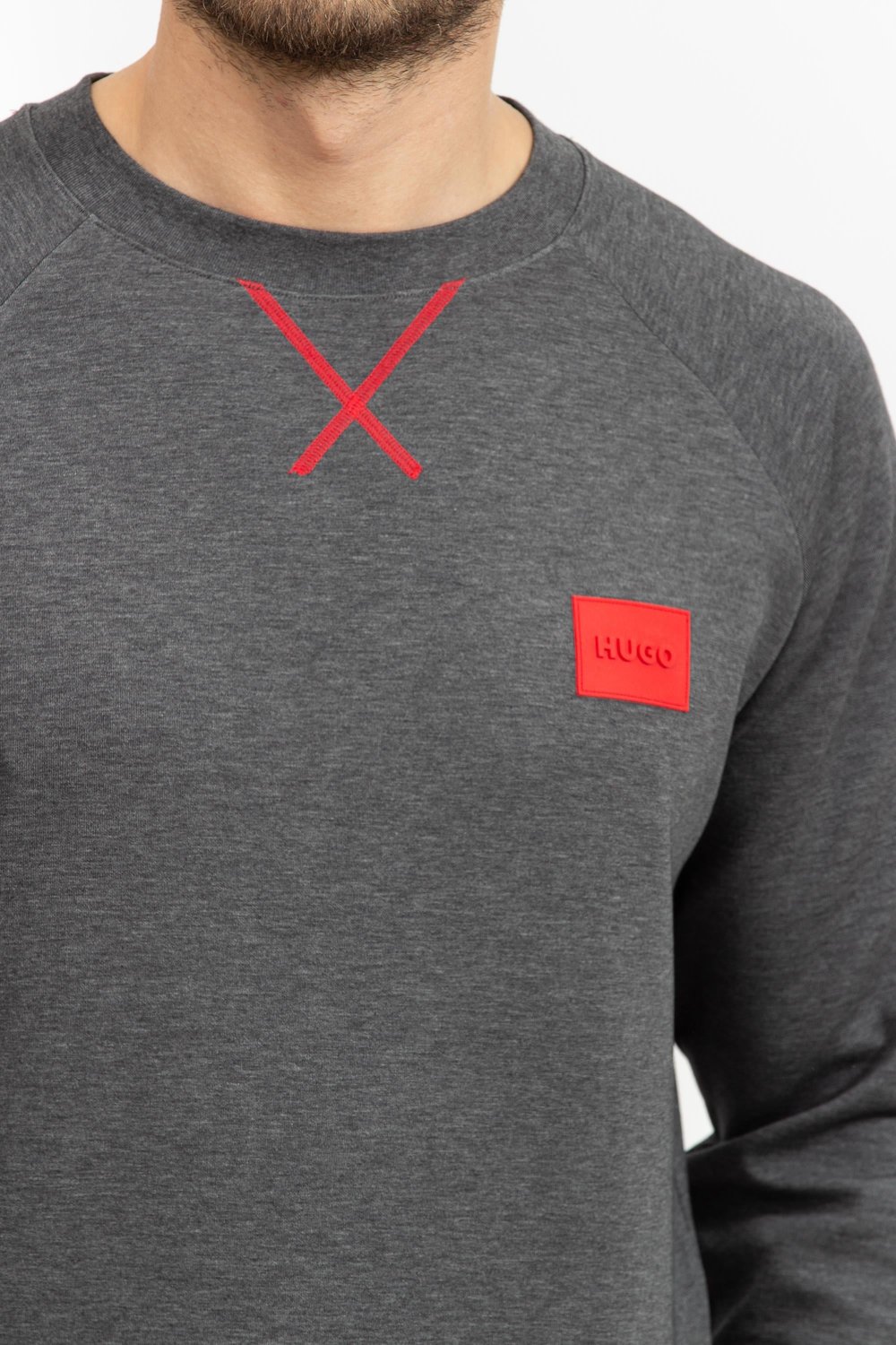Hugo Erkek Bisiklet Yaka Sweatshirt Gri