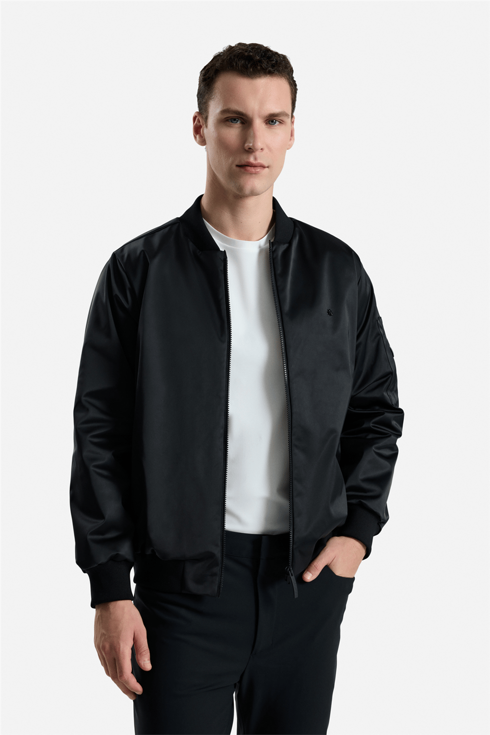 Isaora Satin Bomber Erkek Bomber Mont Siyah