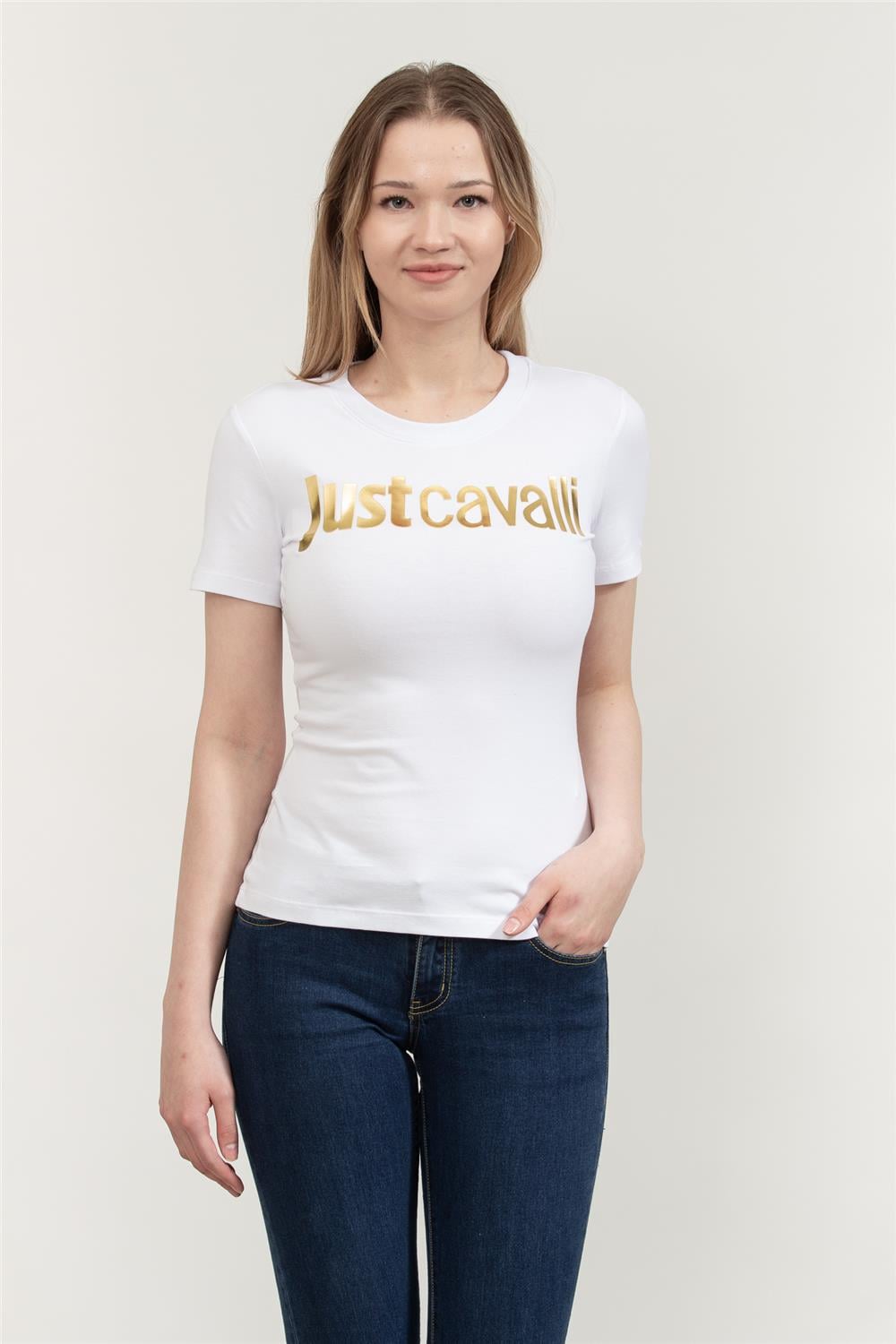 Just Cavalli Kadın Bisiklet Yaka T-Shirt Beyaz