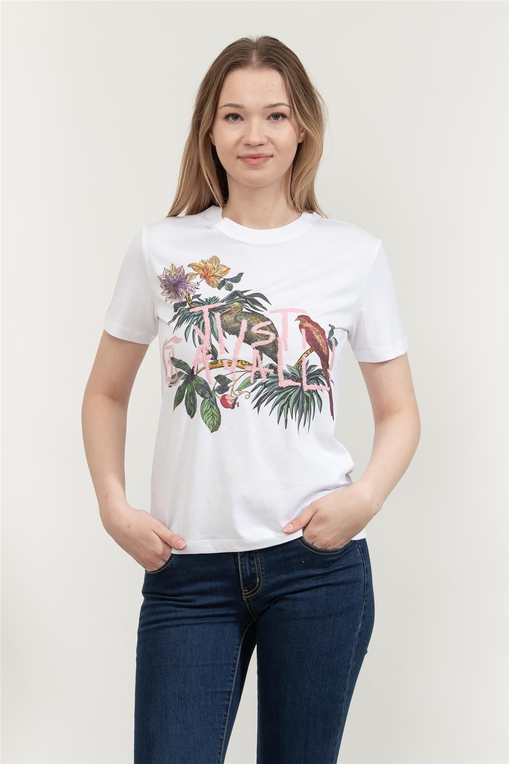 Just Cavalli Kadın Bisiklet Yaka T-Shirt Beyaz