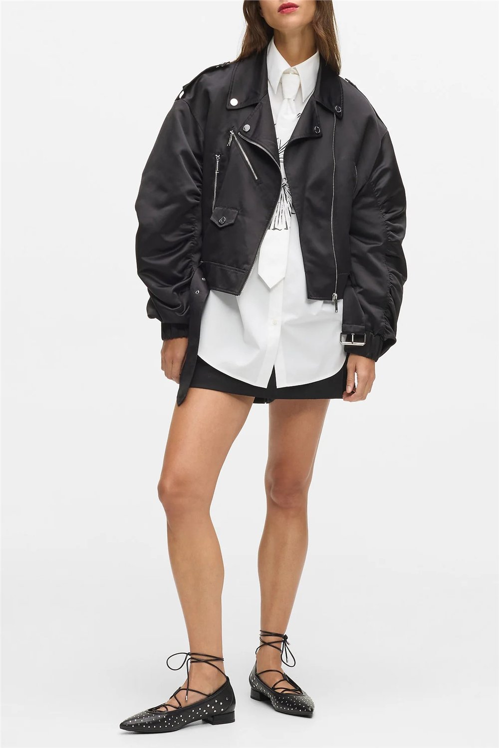 Karl Lagerfeld Biker Satin Kadın Bomber Mont Siyah