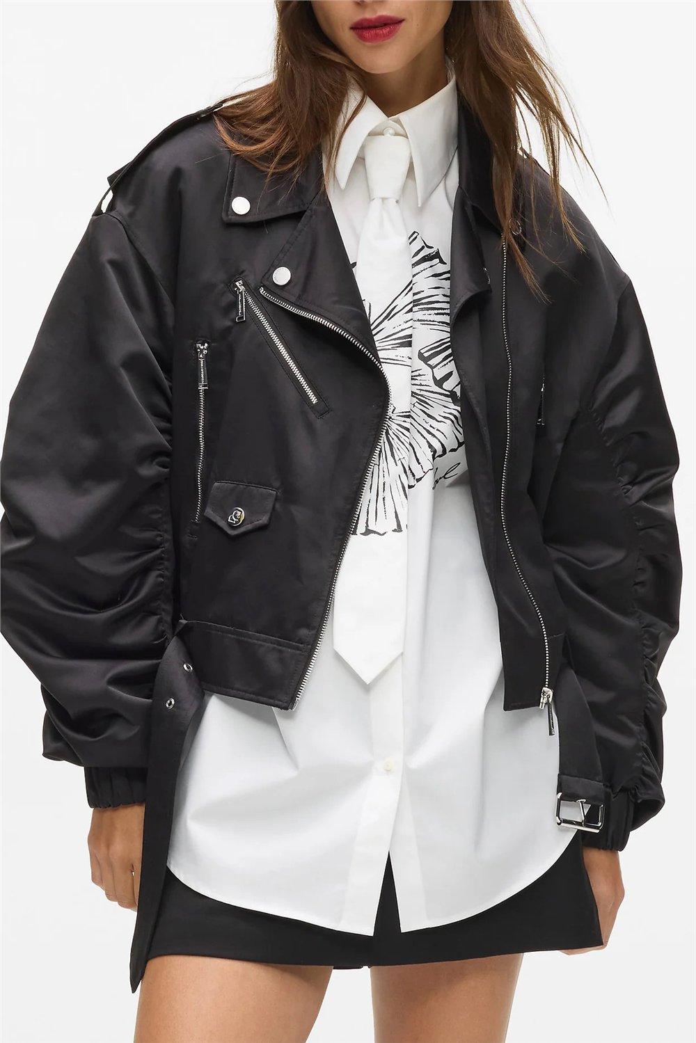 Karl Lagerfeld Biker Satin Kadın Bomber Mont Siyah