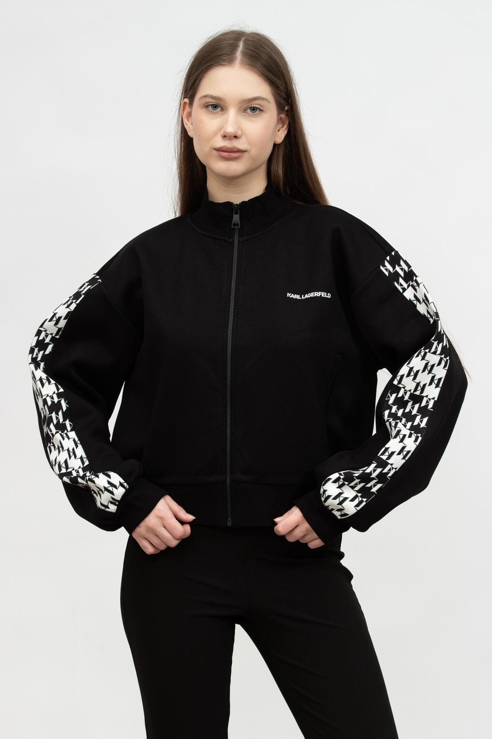 Karl Lagerfeld Double Jersey Kadın Fermuarlı Sweatshirt Siyah