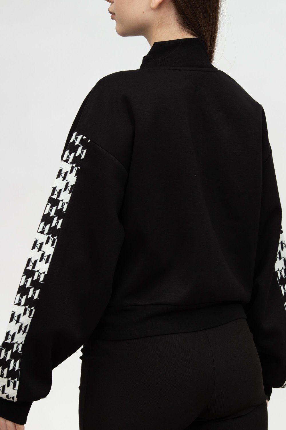 Karl Lagerfeld Double Jersey Kadın Fermuarlı Sweatshirt Siyah
