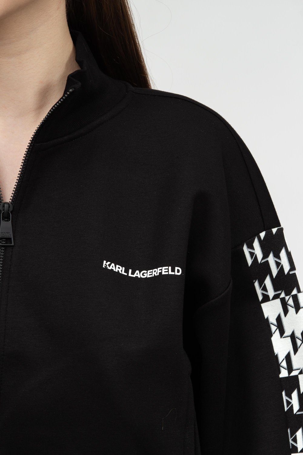 Karl Lagerfeld Double Jersey Kadın Fermuarlı Sweatshirt Siyah